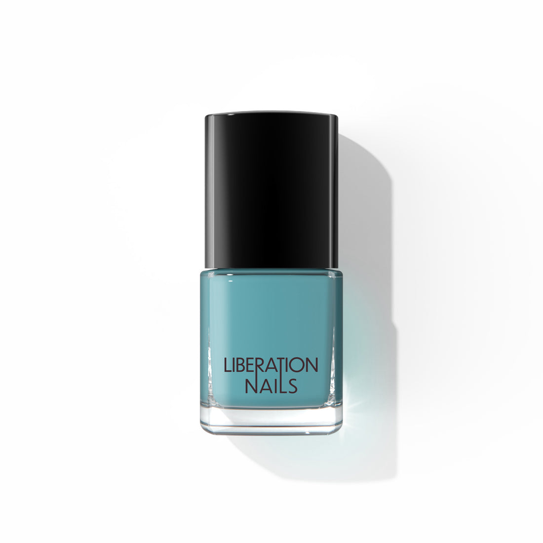 A bottle of Liberation Nails nail polish in a soft-yet-strong teal color, Future Surf.